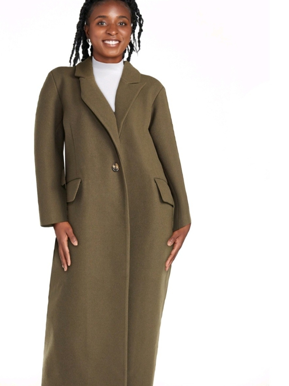Scoop Olive Wool Coat - Picture 2 of 13